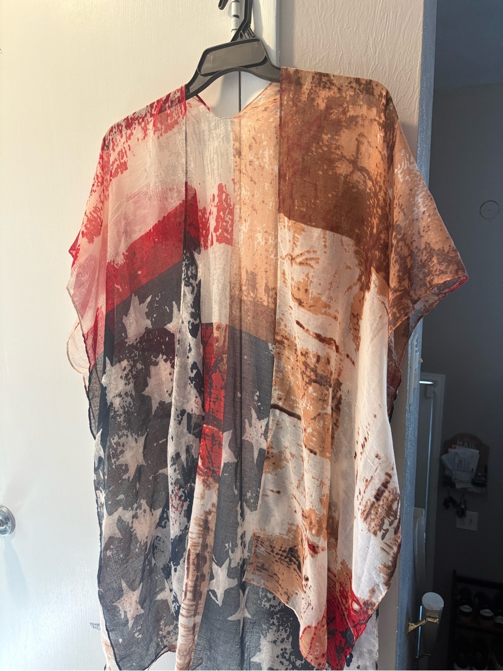 Sheer Americana Flag Kimono with Distressed Print